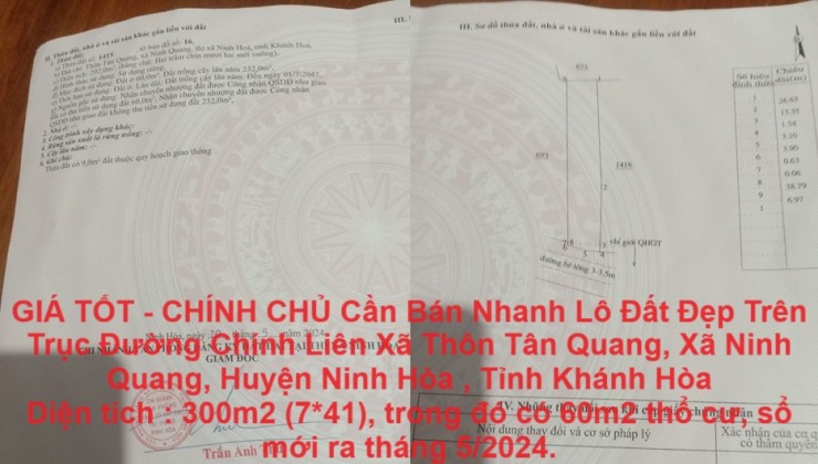 GIÁ TỐT - CHÍNH CHỦ Cần Bán Nhanh Lô Đất Đẹp Trên Trục Đường Chính Liên Xã  Vị Trí Tại Tỉnh Khánh Hòa