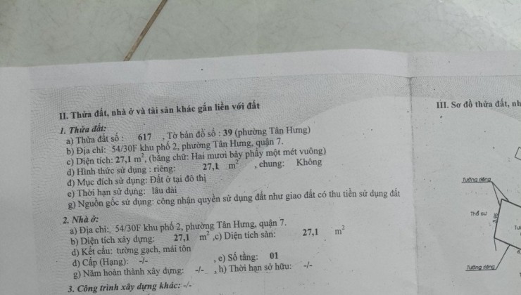 CHÍNH CHỦ CẦN BÁN NHÀ HẺM ĐƯỜNG LÊ VĂN LƯƠNG - QUẬN 7 - TP HỒ CHÍ MINH