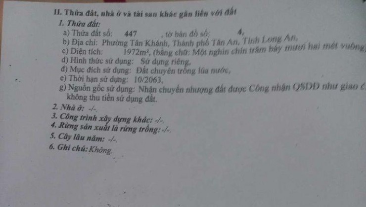 ĐẤT CHÍNH CHỦ - Vị Trí Trung Tâm - Đường Trần Văn Đấu, Phường Tân Khánh, TP Tân AN - Long An