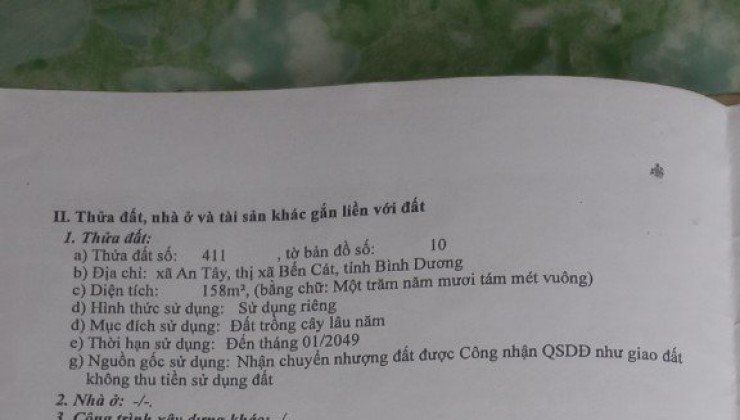 **CẦN BÁN LÔ ĐẤT MẶT TIỀN TẠI THỊ XÃ BẾN CÁT - TỈNH BÌNH DƯƠNG