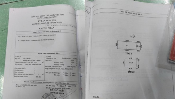 CHÍNH CHỦ Cần Bán Nhanh CĂN NHÀ ĐẸP Tại 29/9 Tân Quý, Tân Phú, HCM