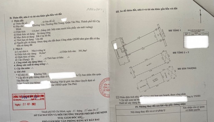 Bán nhà Khuông Việt, Tân Phú ( ngang 5m x 23m ) 115m2, có sẵn dòng tiền 30 triệu/ tháng.