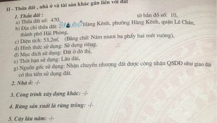 Bán đất Hàng Kênh - Lê Chân, diện tích 53m lô góc, ngõ cực nông, GIÁ 2.3 tỉ