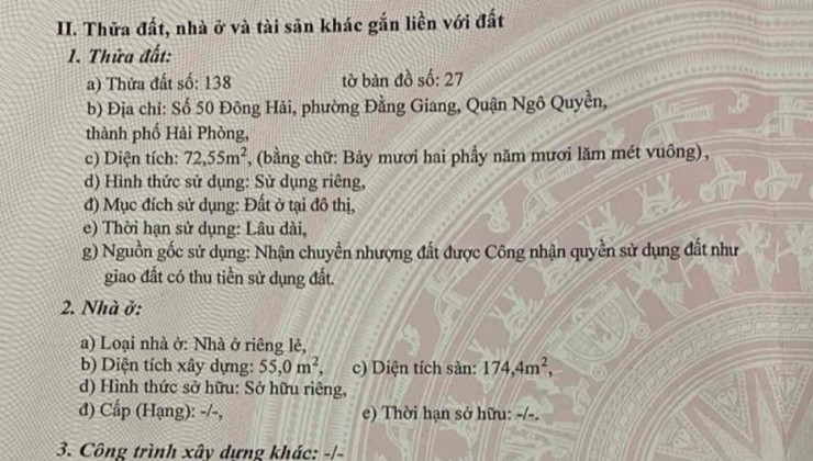 Bán nhà mặt ngõ 132 An Đà, diện tích 73m 3 tầng độc lập sân cổng GIÁ 4.35 tỉ