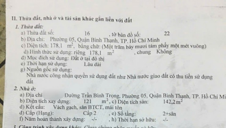 Bán nhà mặt tiền Trần Bình Trọng P5 Bình Thạnh 178.1m2 SHR 27 tỷ. Lh:0987621697