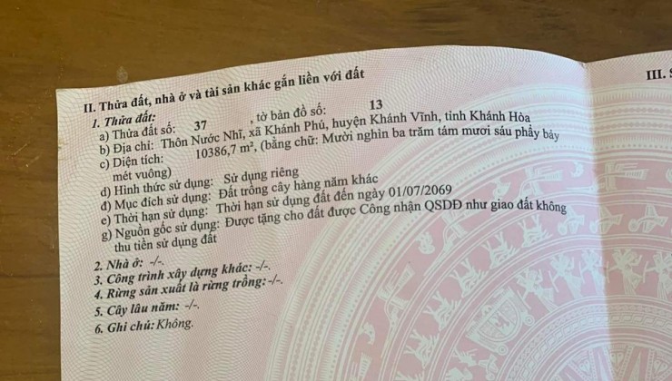 ~NÓNG ! CHÍNH CHỦ CẦN BÁN NHANH LÔ ĐẤT  KHÁNH PHÚ- KHÁNH VĨNH - KHÁNH HÒA