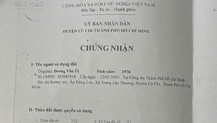 “ CẦN BÁN GẤP, ĐẤT CHÍNH CHỦ TẠI CỦ CHI, TPHCM