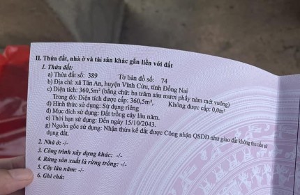 CHÍNH CHỦ Bán Đất Vị Trí Đẹp Tại Xã Tân An, Huyện Vĩnh Cửu, Đồng Nai