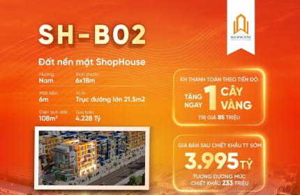 CỰC HIẾM - Đất nền Shophouse gần KCN, sẵn sổ đó, đầu tư lãi hơn shop chân đế chung cư.