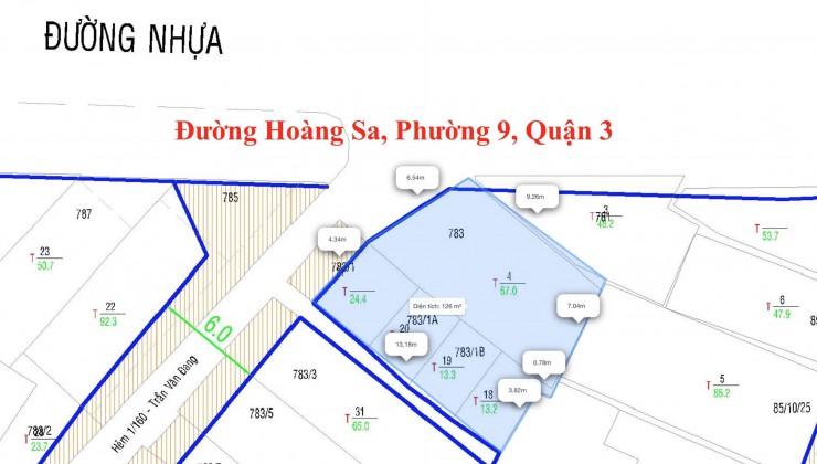 Vị trí siêu đẹp KD MT Hoàng Sa, Phường 9, Quận 3. N 10m DT vàng