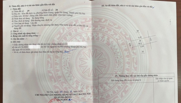 Cc Cần bán 49.9m2 tại dịch vụ Phúc Tiến, Biên Giang, Hà Đông, Hà Nội.