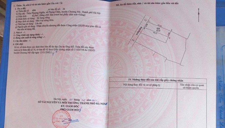 Cc gửi bán 63m2, trục chính mặt đường làng Phượng Nghĩa Phụng Châu, Chương Mỹ, Hà Nội, ô tô