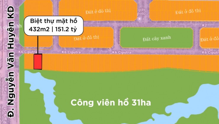 BIỆT THỰ K6 CIPUTRA, MẶT HỒ, GẦN Đ.NGUYỄN VĂN HUYÊN. GIÁ 151.3 TỶ