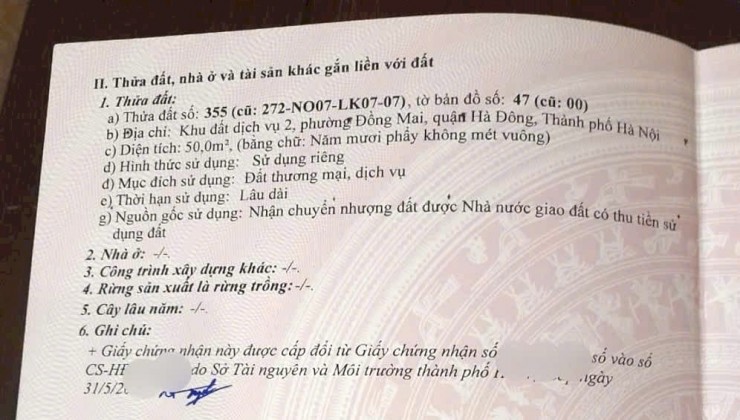 Đất khu 2 Dịch Vụ Đồng Mai - Hà Đông ( chính chủ 100%);Hướng Nam, 4,5 tỷ có thương lượng; nhiều tiện ích kể không xuể