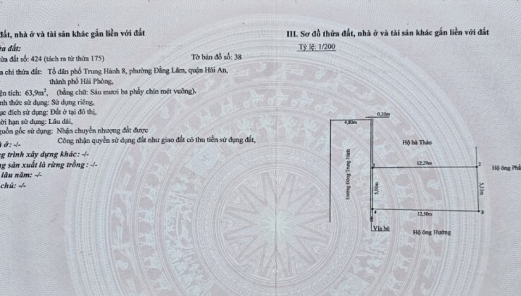 Bán đất mặt đường ĐÔng Trung Hành 64m MT 5 m GIÁ 3.84 tỉ gần Ngô Gia Tự