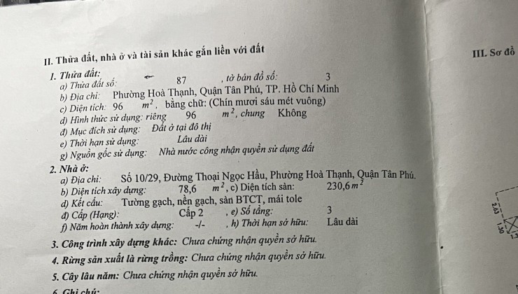 **CHÍNH CHỦ CÓ NHÀ HẺM CẦN BÁN TẠI QUẬN TÂN PHÚ- THÀNH PHỐ HỒ CHÍ MINH