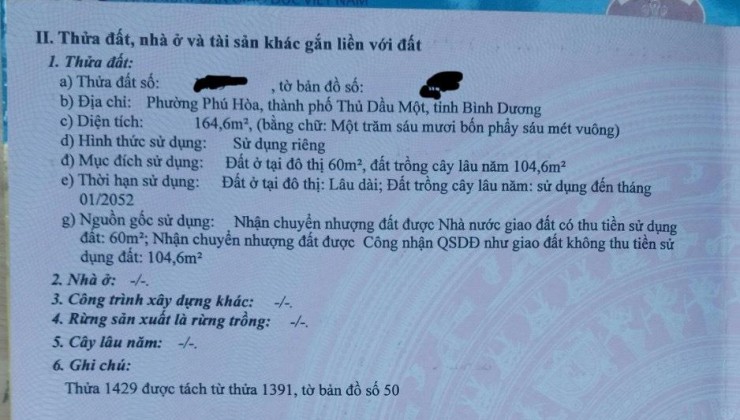 ĐẤT ĐẸP – GIÁ TỐT – CHÍNH CHỦ BÁN LÔ ĐẤT Phường Phú Hòa, TP THủ Dầu Một, Bình Dương