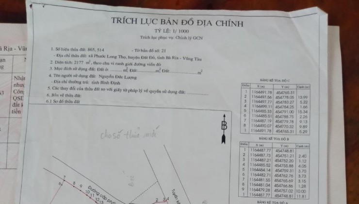 Chính Chủ Cần Bán 2 Nền Vị Trí Đẹp Tại Xã Phước Long Thọ, Huyện Đất Đỏ, Bà Rịa Vũng Tàu