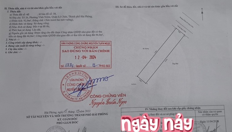 Bán nhà mặt đường Thiên Lôi vị trí đông đúc ngày đêm, 92m 2 tầng GIÁ 9.5 tỉ