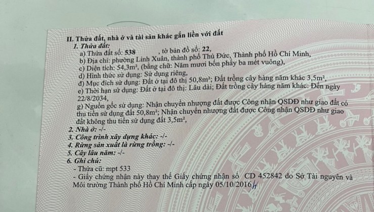 Bán lô đất hẻm 173/18 QL 1K Linh Xuân Thủ Đức 54.3m2 SHR chỉ 3.15 tỷ. Lh;0908788230.