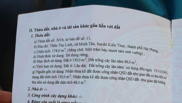 !! SIÊU PHẨM CỰC HÓT * CHÍNH CHỦ BÁN LÔ ĐẤT 178M2 TẠI MINH TÂN, KIẾN THỤY, HẢI PHÒNG