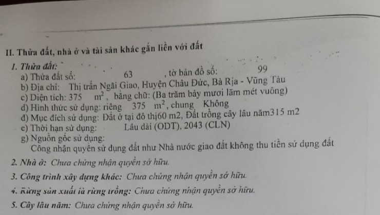 Chủ cân bán 445mv mặt tiền ql 56 (hùng vương ) thị trấn ngãi giao