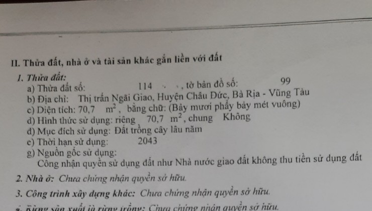 Chủ cân bán 445mv mặt tiền ql 56 (hùng vương ) thị trấn ngãi giao