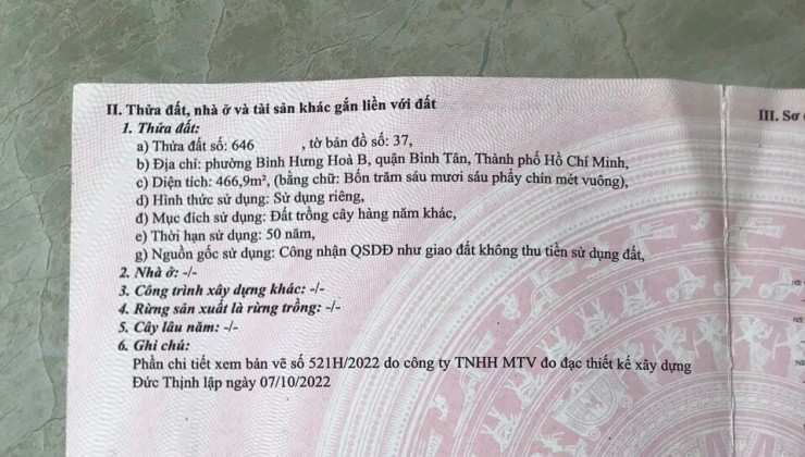 ĐẤT ĐẸP – GIÁ TỐT- CHÍNH CHỦ CẦN BÁN LÔ ĐẤT Phường Bình Hưng Hoà  B, Quận Bình Tân, HCM