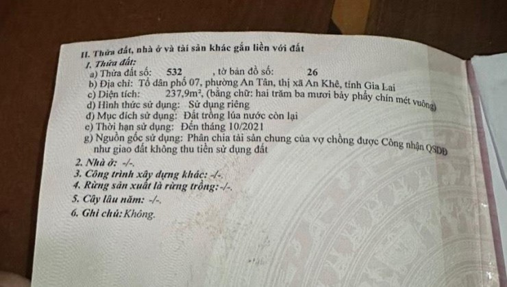 Chính Chủ Cần Bán Lô Đất Phường An Tân, Thị Xã An Khê, Tỉnh Gia Lai