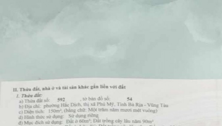 Chủ bán lô đất kp suối nhum, gần cty may thiên tường ,đường bê tông xe hơi, phường hắc dịch ,tx phú mỹ