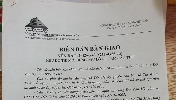 Chính Chủ Bán Nhanh 2 Lô Đất Nền G42 - G43 Đường Số 17  KĐT Mới Hưng Phú, Cái Răng, Cần Thơ