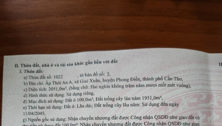 '' CHÍNH CHỦ BÁN ĐẤT TẠI XÃ GIAI XUÂN, HUYỆN PHONG ĐIỀN, TP CẦN THƠ