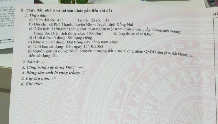 Bán Đất Ở Xã Phú Thạnh, Nhơn Trạch, Đồng Nai.