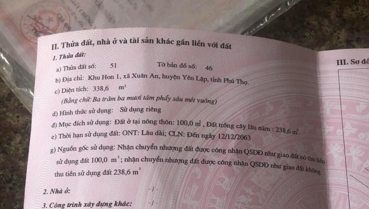 ĐẤT ĐẸP – GIÁ TỐT – CHÍNH CHỦ CẦN BÁN GẤP LÔ ĐẤT  ĐẸP  TẠI Yên Lập - Phú Thọ