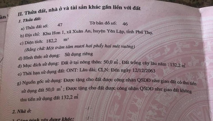 ĐẤT ĐẸP – GIÁ TỐT – CHÍNH CHỦ CẦN BÁN GẤP LÔ ĐẤT  ĐẸP  TẠI Yên Lập - Phú Thọ