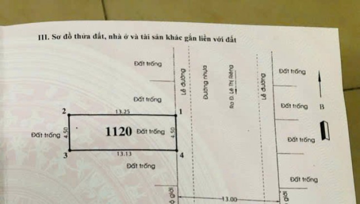 Bán lô đất (4,5x13.5) Lê Thị Riêng khu phân lô 10m Thới An, Q12, giá rẻ 3.98 tỷ