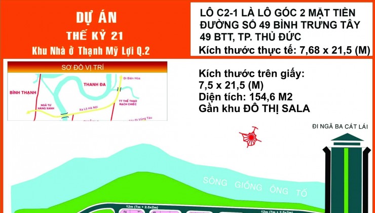 CHÍNH CHỦ BÁN Lô Góc 2 Mặt Tiền – Khu Dân Cư THẾ KỶ 21 Ngay Trung Tâm TP Thủ Đức – Liền kề KĐT SALA