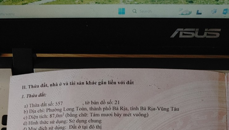 Chủ bán lô đất mặt tiên đường Hà Đức Trọng khu tdc 30/4 long tâm tp bà rịa