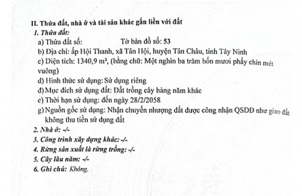 Bán Đất Âp Thành Nam,Xã Tân Hội,Huyện Châu Thành,Tỉnh Tây Ninh,Giá 850 Triệu,DT 1340M2