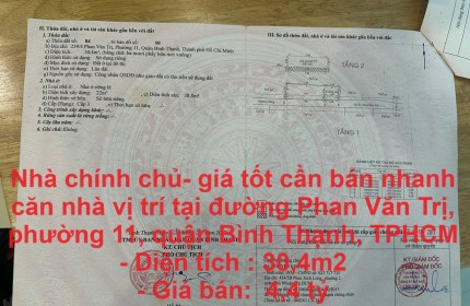 Nhà chính chủ- giá tốt cần bán nhanh căn nhà vị trí tại quận Bình Thạnh, TPHCM