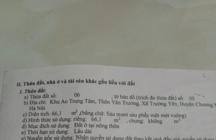 Đất kinh doanh Trường Yên - Chương Mỹ cực hot
-Diện tích tiêu chuẩn 66m2
- Ngay trung tâm xã Trường Yên - Chương Mỹ
- Sổ đỏ Pháp lý chuẩn full thổ