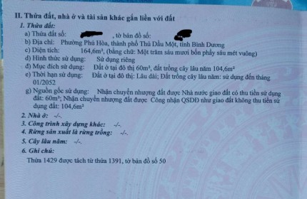 ĐẤT ĐẸP – GIÁ TỐT – CHÍNH CHỦ BÁN LÔ ĐẤT Phường Phú Hòa, TP THủ Dầu Một, Bình Dương