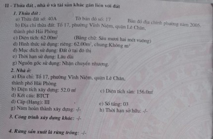 Bán nhà Thiên Lôi gần ngay ngã 4 Phúc Tăng, diện tích 62m 3 tầng độc lập GIÁ 2.86 tỉ