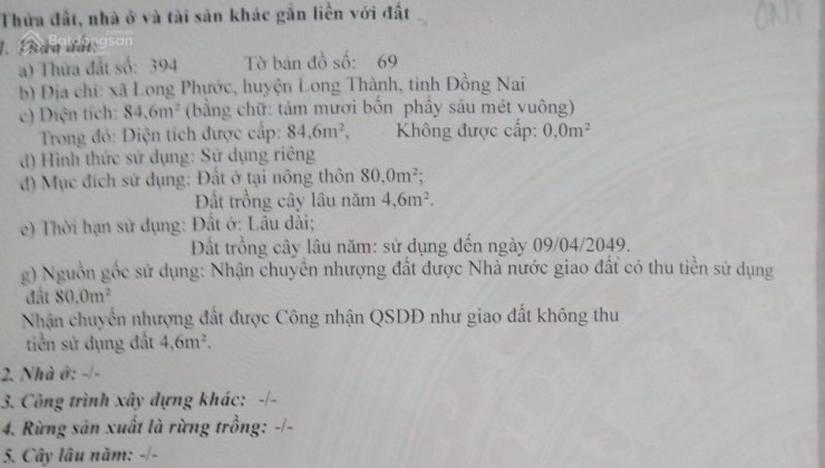 Chính chủ cần bán lô đất vị trí đẹp tại Xã Long Phước, Long Thành, Đồng Nai