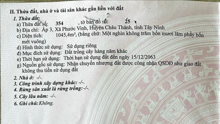 CHÍNH CHỦ BÁN NHANH ĐẤT Tại Xã Phước Vinh, Huyện Châu Thành, Tỉnh Tây Ninh