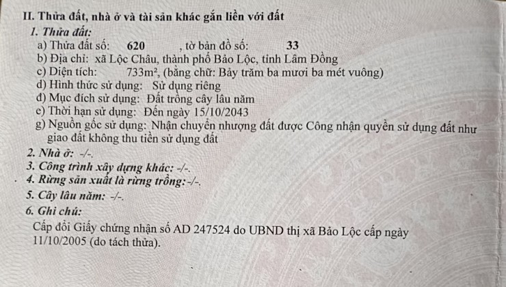 Bán Đất Bảo Lộc Lộc Châu. Đất Đẹp Diện Tích 733m2. Giá Bán Nhanh 980 TRIỆU. Sổ Sẵn Công chứng Sang Tên Ngay