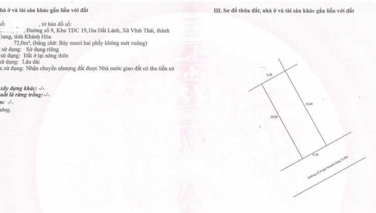 BÁN ĐẤT TÁI ĐỊNH CƯ ĐẤT LÀNH - VĨNH THÁI, NHA TRANG. GIÁ BÁN 1.7 TỶ