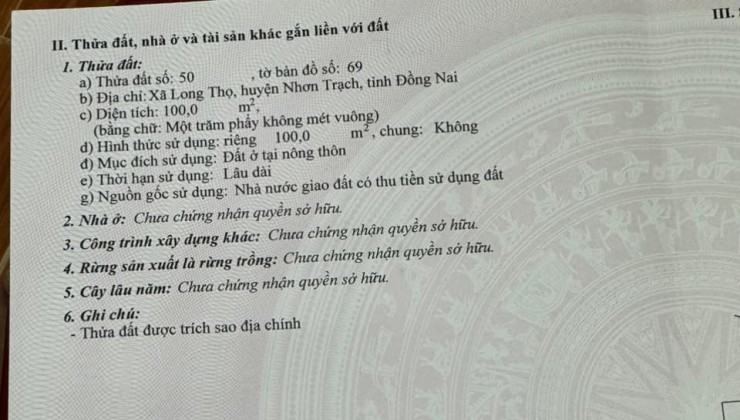 Cần bán nền Nhà Phố 100m2 sổ sẵn  tại dự án XDHN Nhơn Trạch Đồng Nai