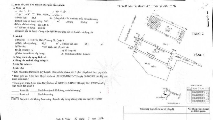 Bán nhà Q.4, 37m2 đất, người ở hiện hữu, gần mặt tiền Tôn đản, 3tỷ25