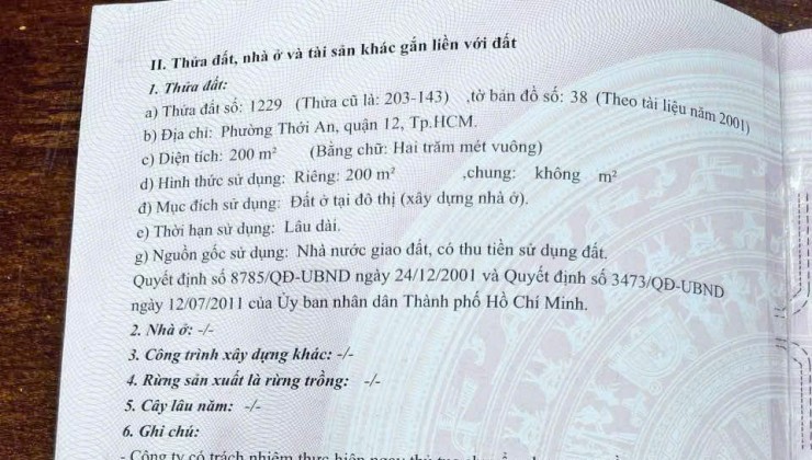 Đất (10x20) biệt thự Khu Dân Cư Phú Nhuận, Thới An, Quận 12. Giá rẻ hơn 10 tỷ